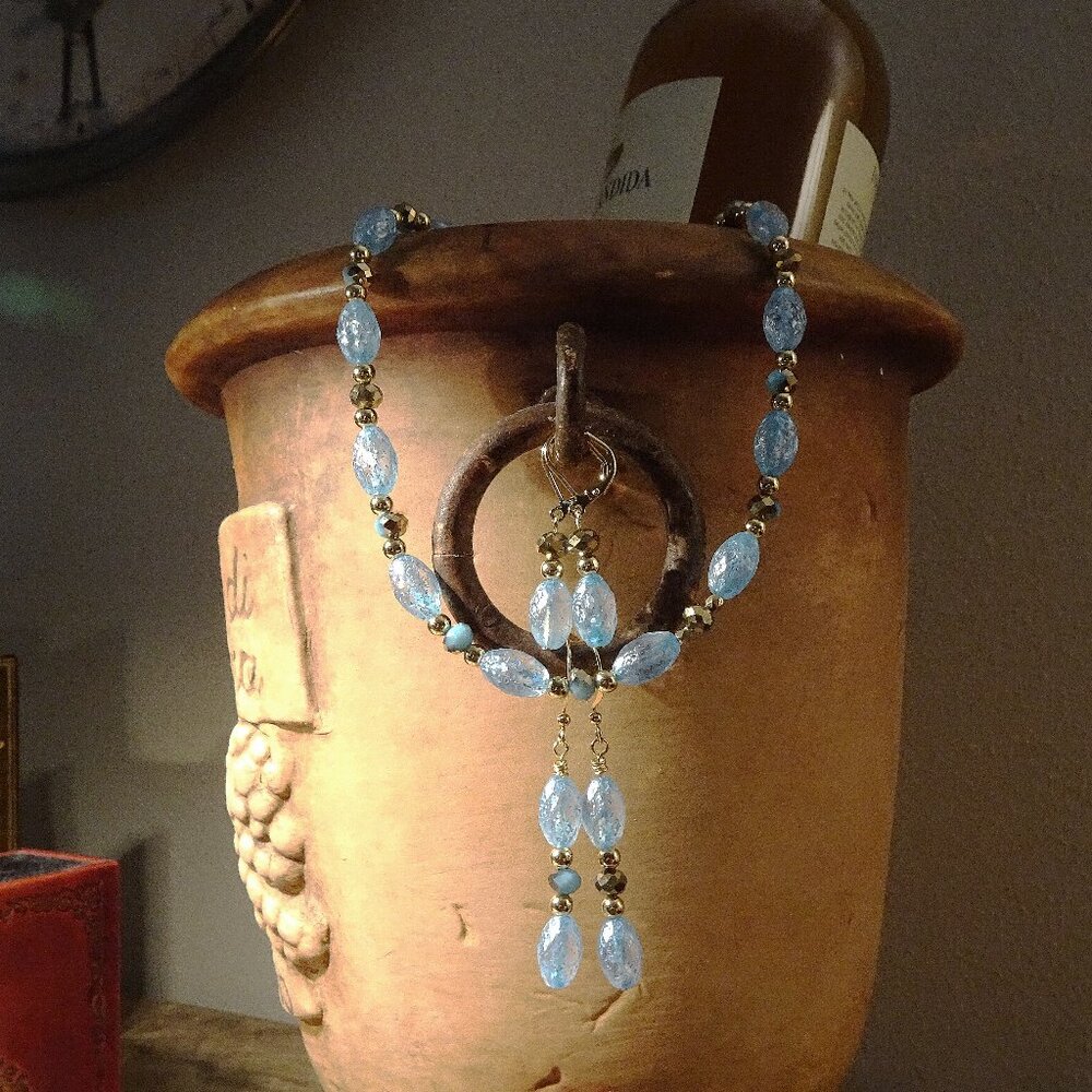 Heavenly handmade necklace/earring set in sky blue - two earring style options